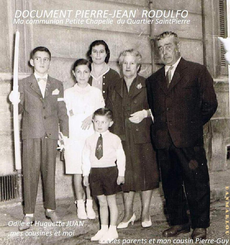 1958 05 ou 06 Communion Pierre Jean Rodulfo mes parents mes cousines et mon cousin Pierre guy.JPG